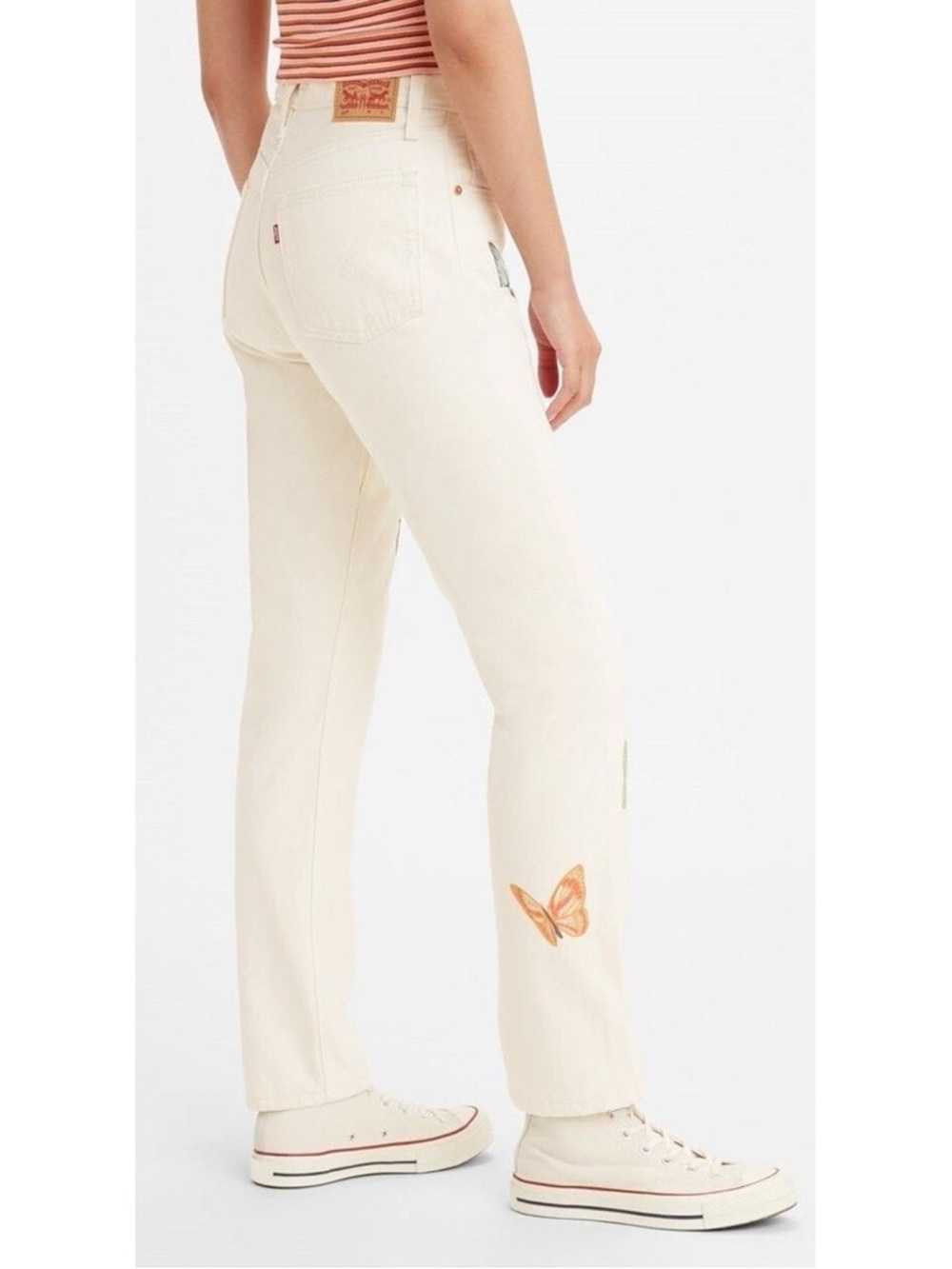 Levi's 501 Original Cropped Jeans Butterfly Print Size 25 - Picture 2 of 14